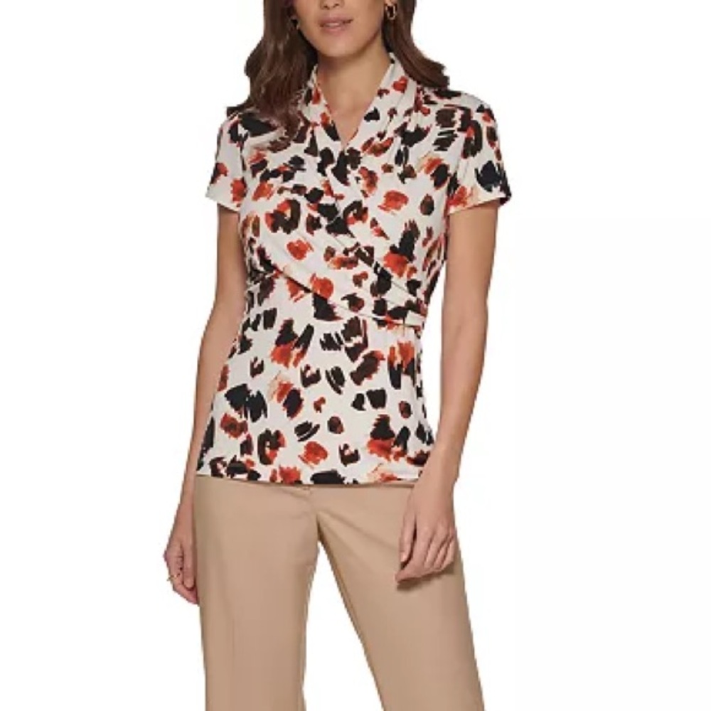 ✨ DKNY Printed‎ Faux-Wrap Top - Size Small ✨